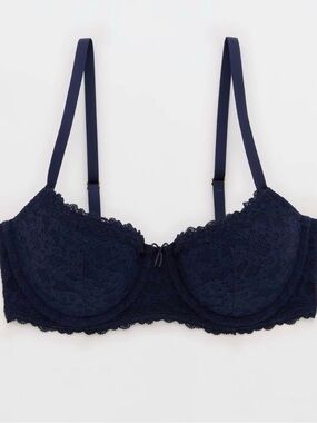 Aerie Show Off Vintage Lace Lightly Lined Balconette Bra in navy blue
